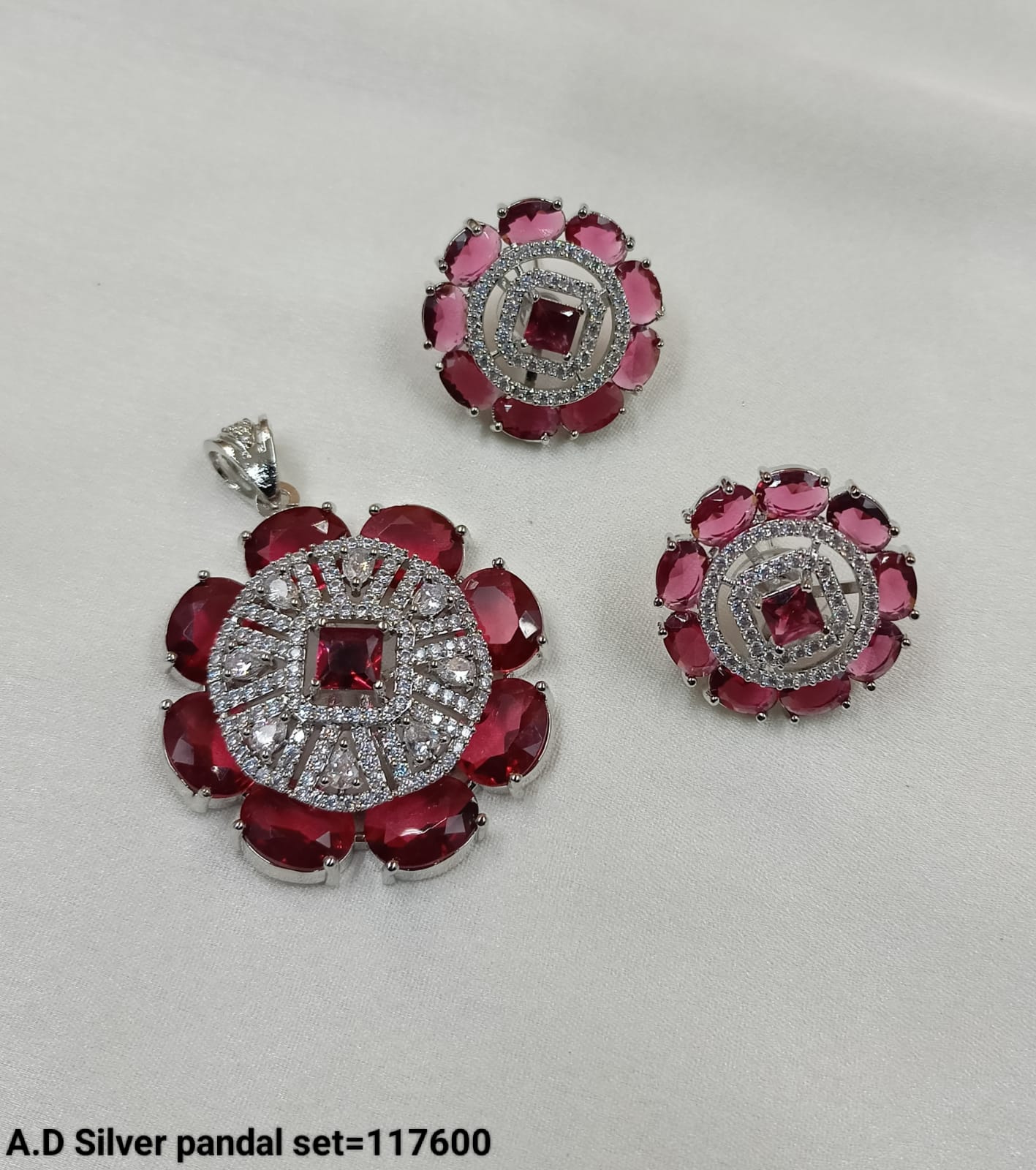 American Diamond Silver Plated Pendant Set